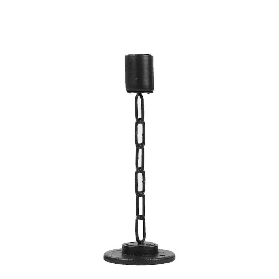 image 1 of Black Metal Chain Link Design Candle Holder With Wooden Stand Home Decor | Black | Black | Single - Medium