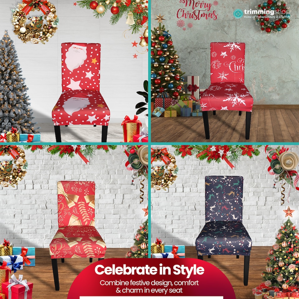 image 1 of Christmas Bow Ribbons Printed Chair Covers, Seat Protector Slipcovers - Red