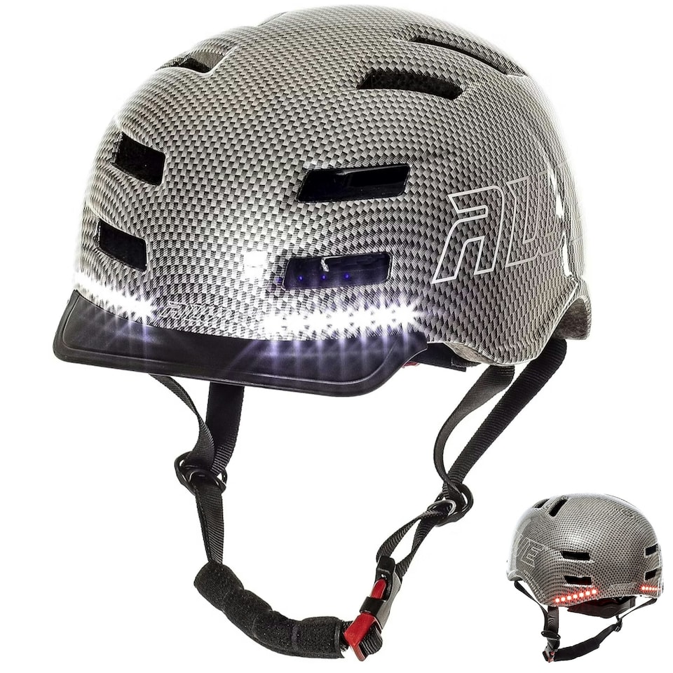 image 1 of AWETech LED USB Rechargeable In Mould Bike Helmet 360 MEGAVisibility Graphite Large 58-61cm | Silver | L