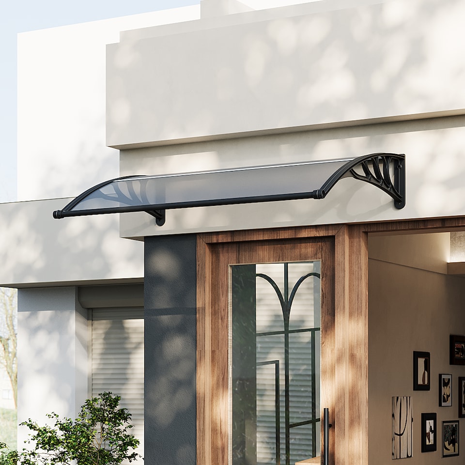 image 1 of Living and Home Awning Canopy for Window and Door with Drainage - 150cm W x 100cm D Dark Grey