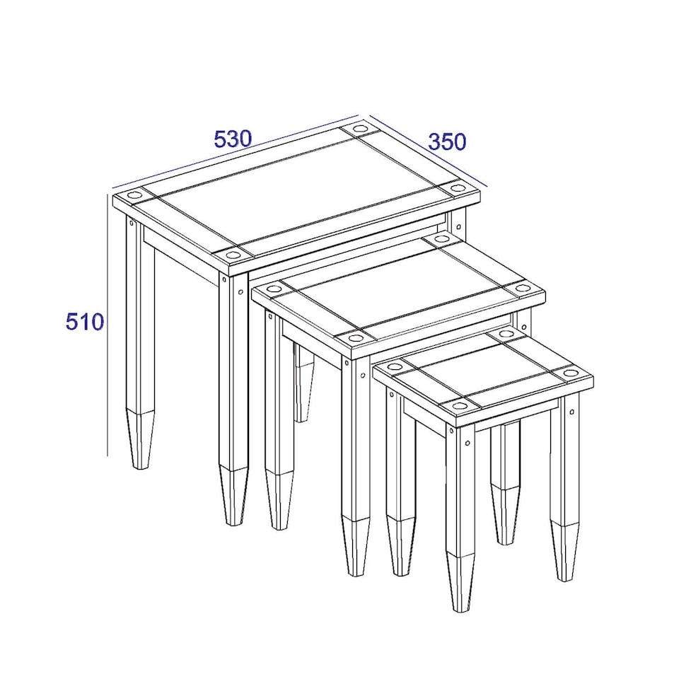 image 1 of Corona Set of 3 Solid Pine Nesting Tables - Sturdy Rustic Side Tables with Chunky Tops | Grey | Grey Wax | Small, Medium & Large | 3