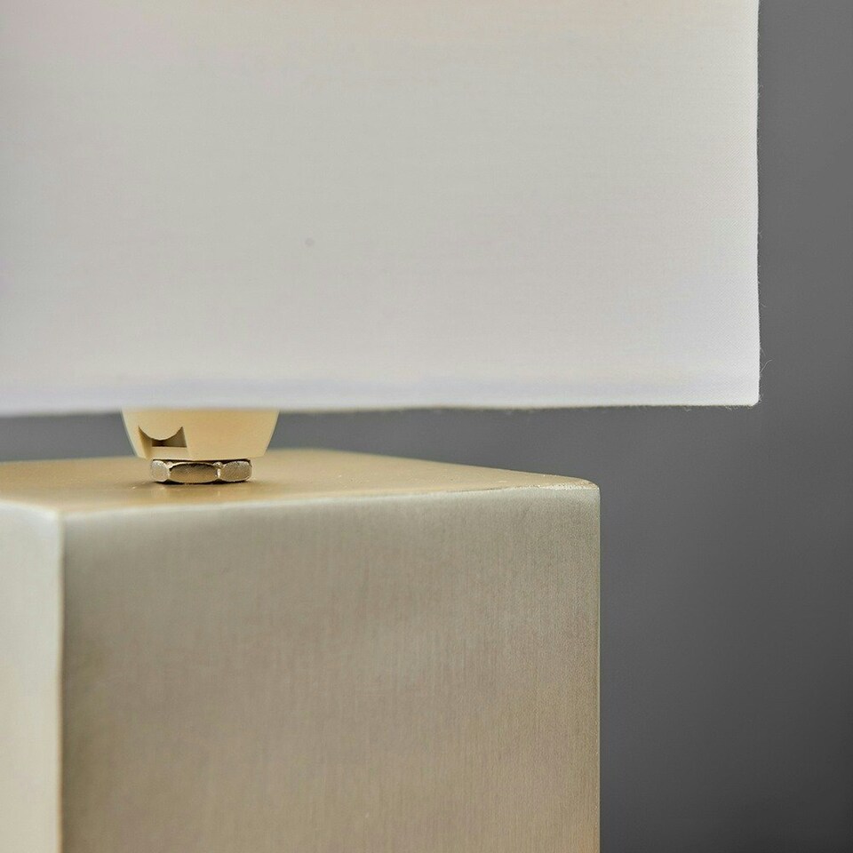 image 1 of ValueLights Modern Brushed Chrome Cube Touch Dimmer Bedside Table Lamp With White Shade