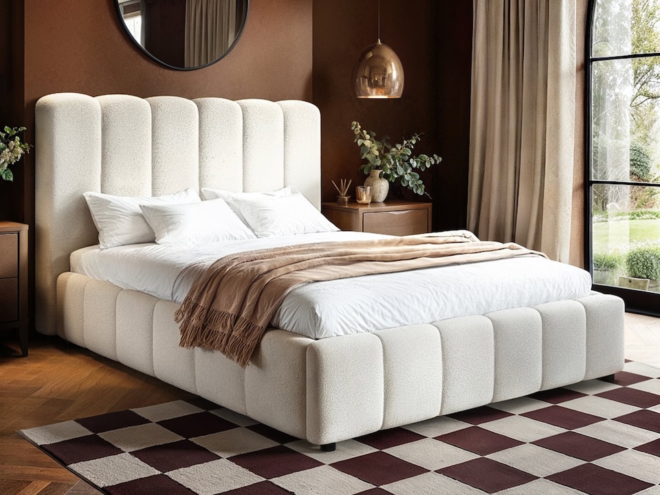 image 1 of SOLACE+CO Emilie Ribbed Ottoman Kingsize Bed Cream Boucle