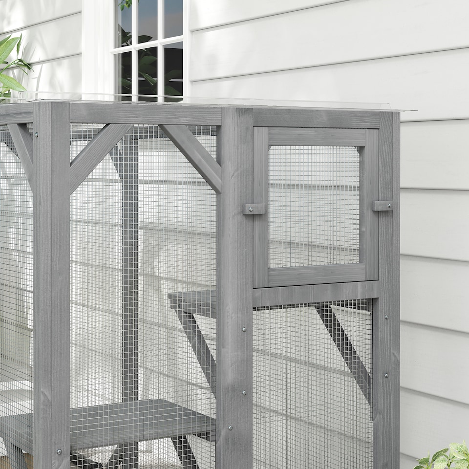 image 1 of PawHut 71 Wooden Cat House with 3 Platforms, Large Door for Multiple Cats