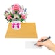 image 3 of Pink And White Rose Bouquet in Basket Design 3D Pop Up Greeting Card