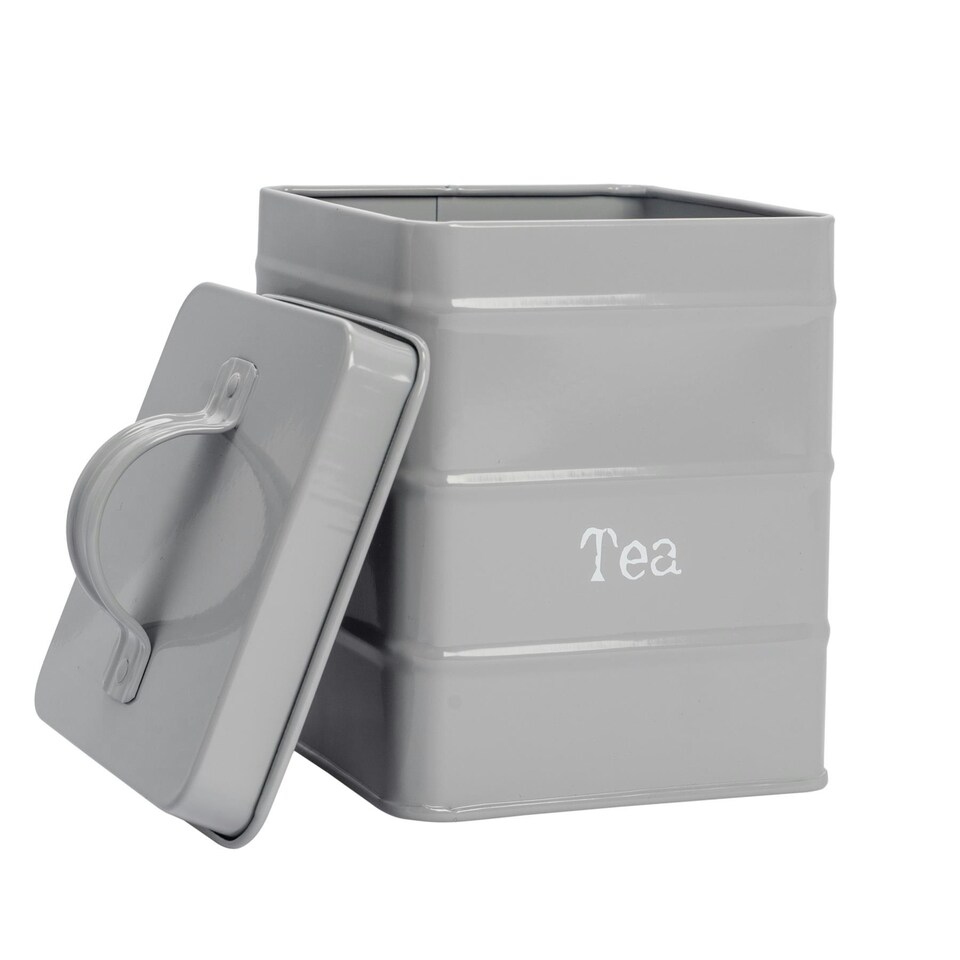 image 1 of Harbour Housewares Grey Vintage Metal Kitchen Tea Canister Kitchen Caddy Kitchen Storage Containers Canisters