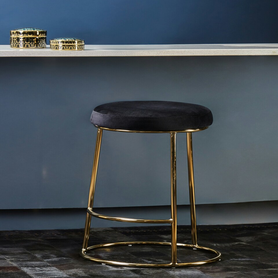 image 1 of Interiors by Premier Manhattan Black Velvet Bar Stool