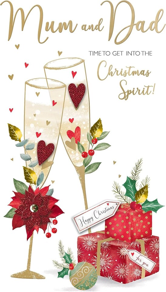 image 1 of Embellished Hand-Finished Mum & Dad Xmas Spirit Christmas Card