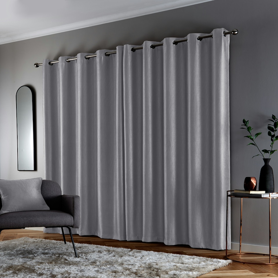 image 1 of Goodwood Silver Curtains 90 x 72 inch (229 x 183 cm) Room Darkening Eyelet Thermal Noise Reducing Curtains for Bedroom and Living Room