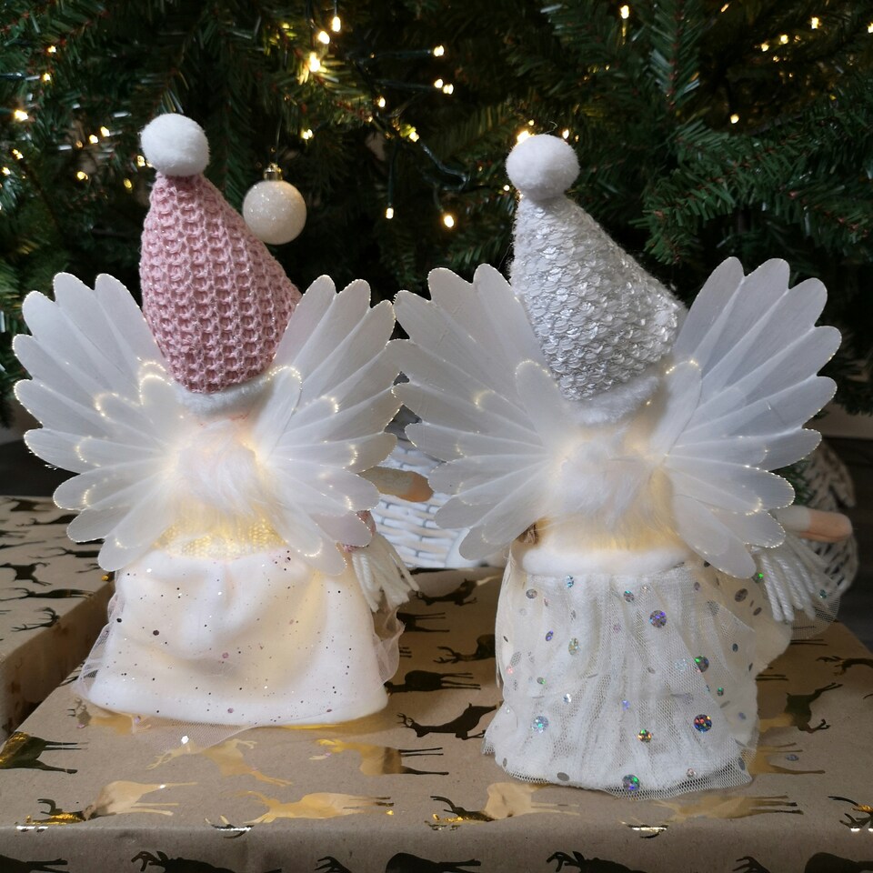 image 1 of 50cm Premier Christmas Lit Sitting Angel Decoration with Dangly Legs in Pink