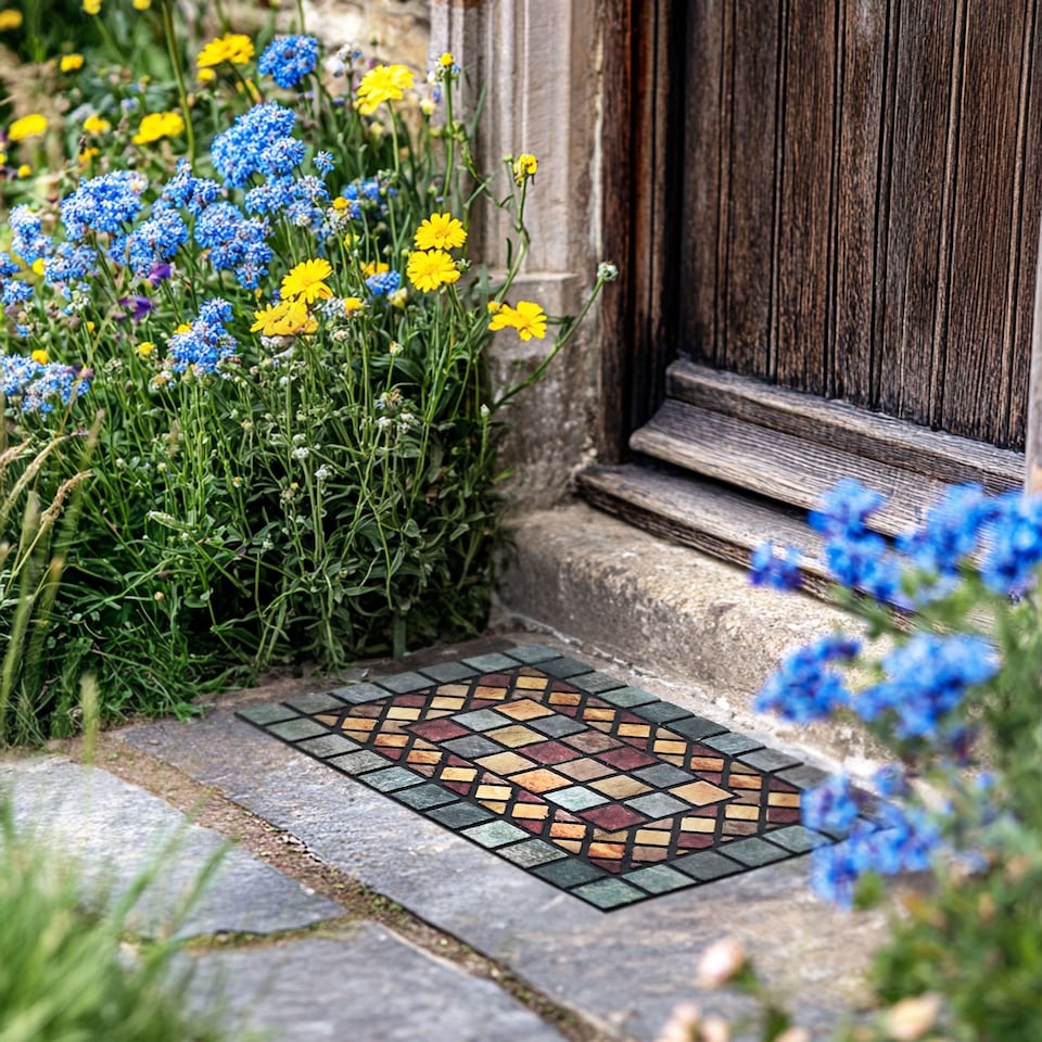 image 1 of Nicoman Rubber Elegant Blue Tile Doormat - 90x60cm