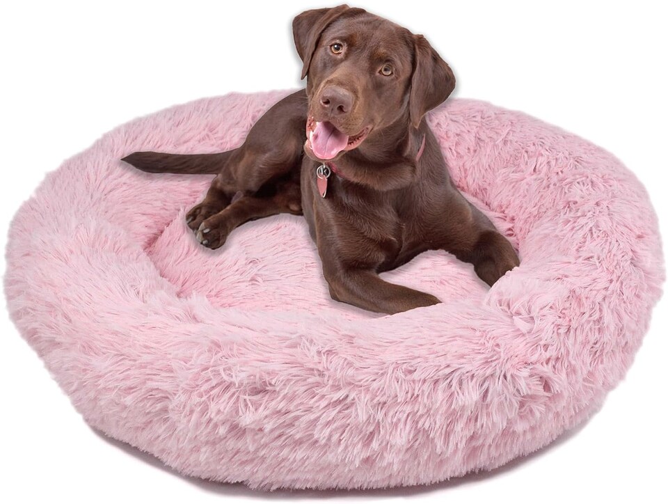 image 1 of Actiaspet Fluffy Donut Pet Bed Washable Dog & Cat Bed Multiple Sizes (Pink, Extra Large)