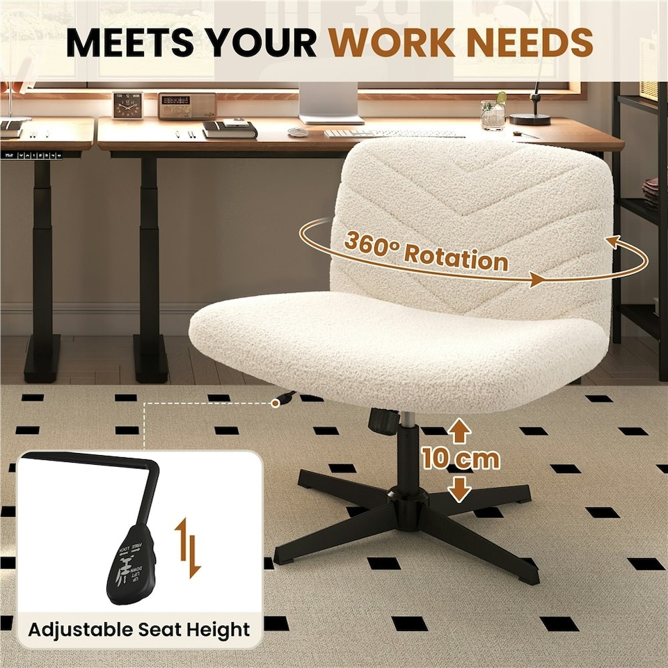 image 1 of Yaheetech Upholstered Swivel Desk Chair with No Arms Ivory White | Ivory