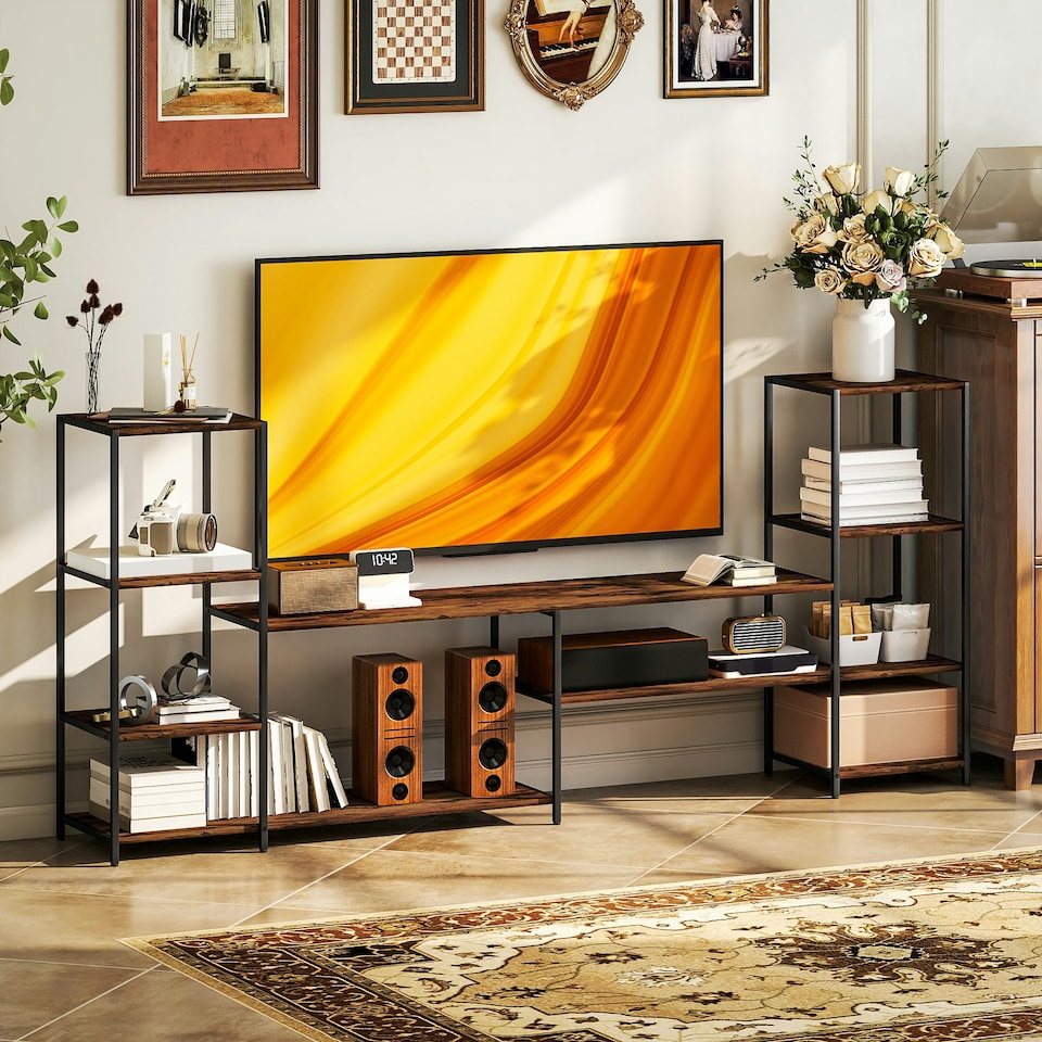 image 1 of HOMCOM TV Unit for TVs up to 60 Inches, Industrial TV Stand with Shelves | Brown | One Size | 1