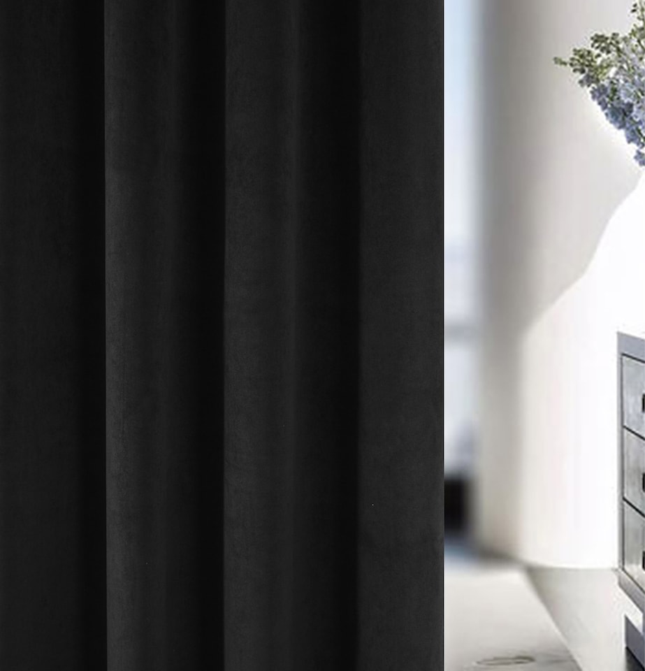 image 1 of Luxury Enhanced Living Black Velvet, Supersoft, Blackout, Thermal Pair of Curtains with Eyelet Top - 90x108 inch (229x274cm)