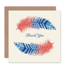 Pink Blue Watercolour Bird Feathers For Her Thank You Card