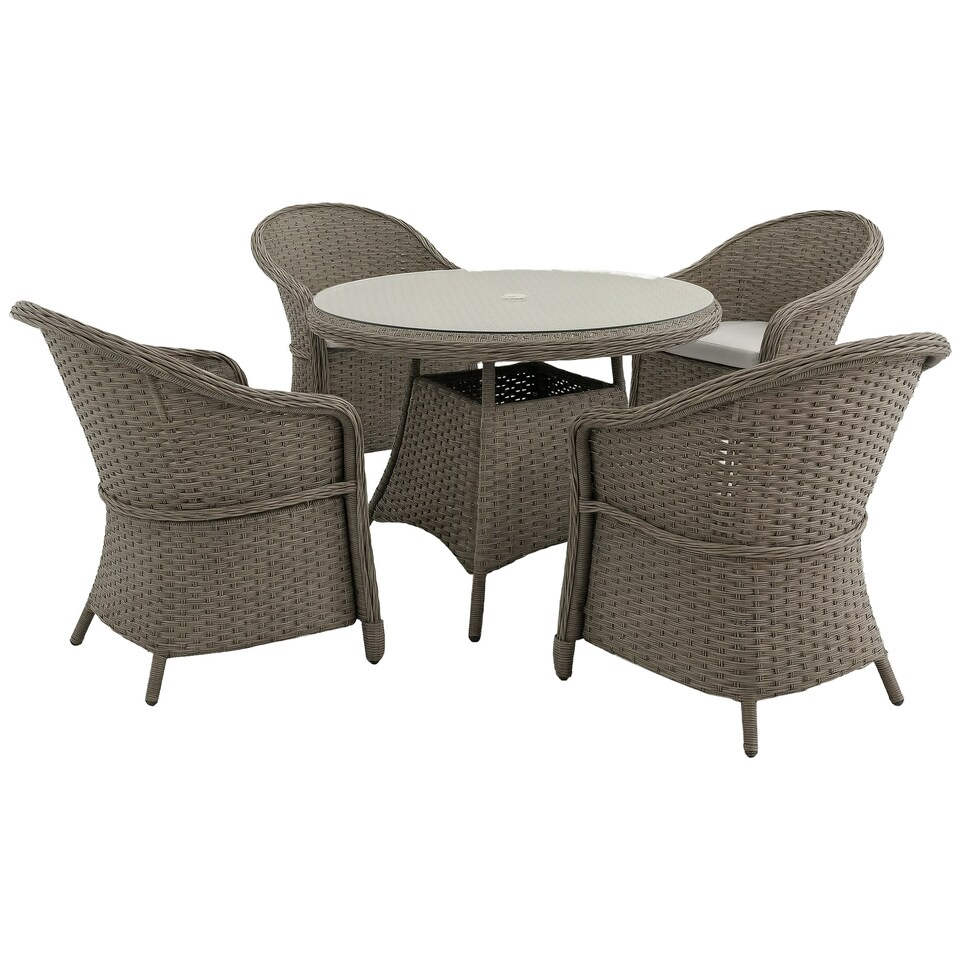 image 1 of Outsunny Rattan Dining Set for 4 with Cushions and Umbrella Hole, Mixed Grey