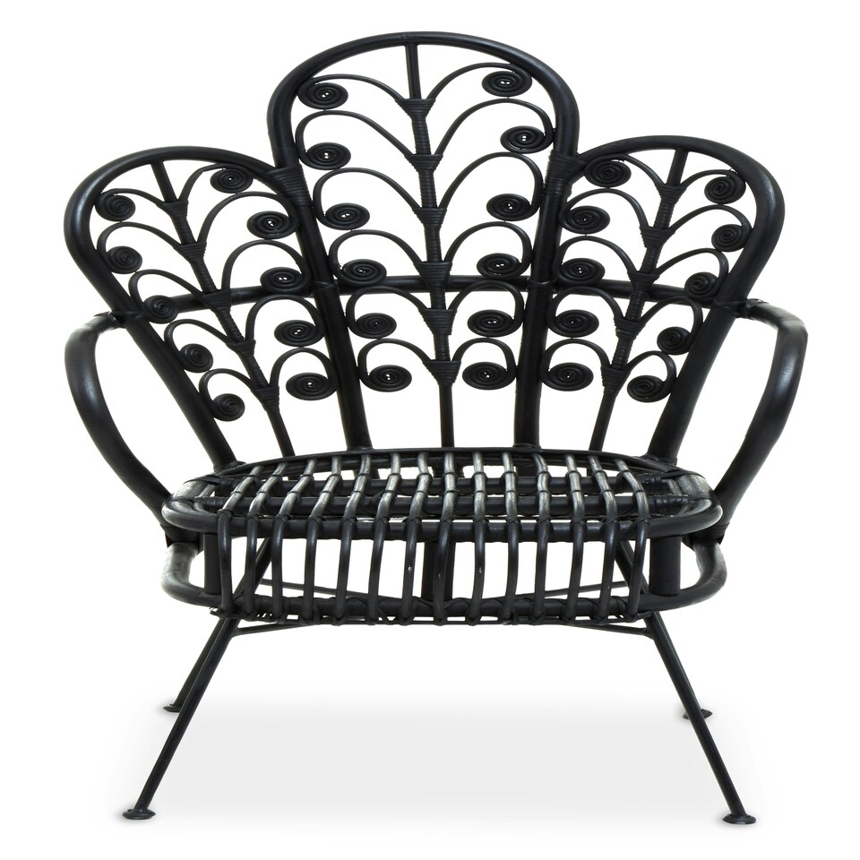 image 1 of Interiors by Premier Black Natural Rattan Scalloped Back Chair, High Back Rattan Lounge Chair, Outdoor Rattan Chair for Garden Black