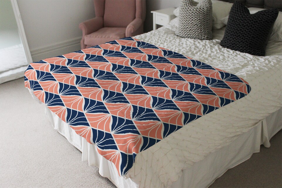 image 1 of Navy & Pink Geometric Shells Blanket | Multi