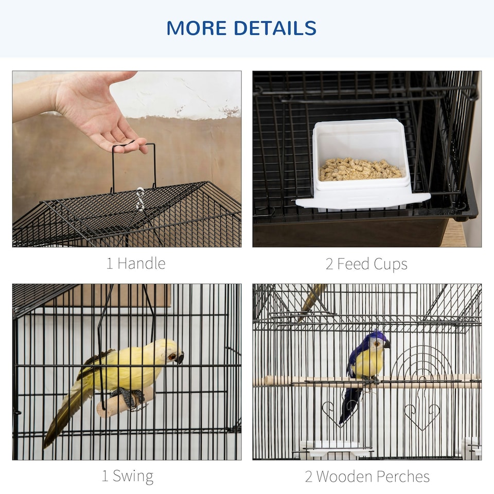 image 1 of PawHut Metal Bird Cage Small w/ Perch Food Container Handle for Finch Canary