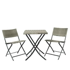 OHS 3PC Rattan Furniture Patio Outdoor Garden Table Chair - Grey