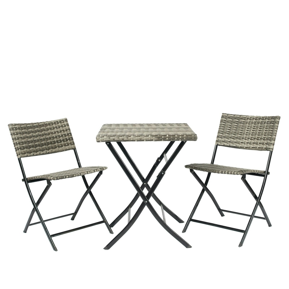 image 1 of OHS 3PC Rattan Furniture Patio Outdoor Garden Table Chair - Grey