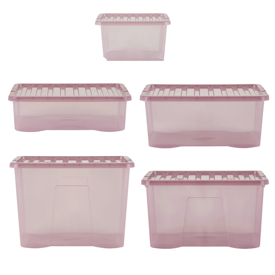image 1 of Wham Crystal 5 x Multisize Stackable Plastic Storage Boxes with Lids Tint Dusky Orchid Pink