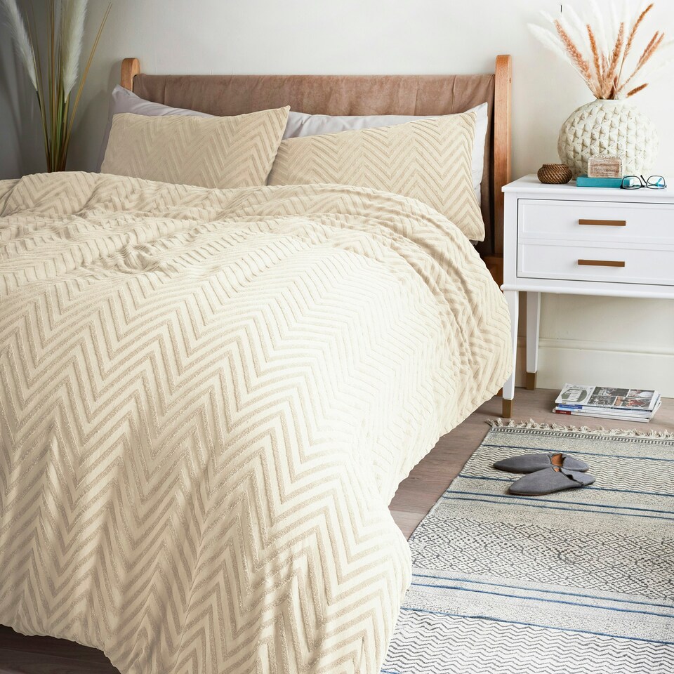 image 1 of Cosmo Living Tufted Chevron Duvet Set - Ivory - Super King