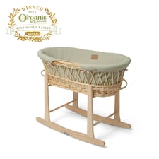 Clair de Lune Organic Wicker Moses Basket With Rocking Stand - Sage