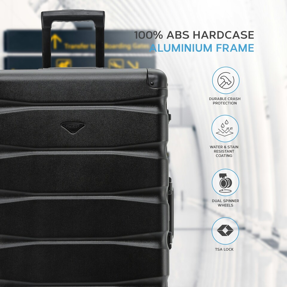 image 1 of Flight Knight Premium Travel Suitcase - 8 Wheels Built-in TSA Lock Aluminium Frame, ABS Hard Shell Carry on Check in Luggage - 100+ Airlines Approved Black | Black Mono | Large
