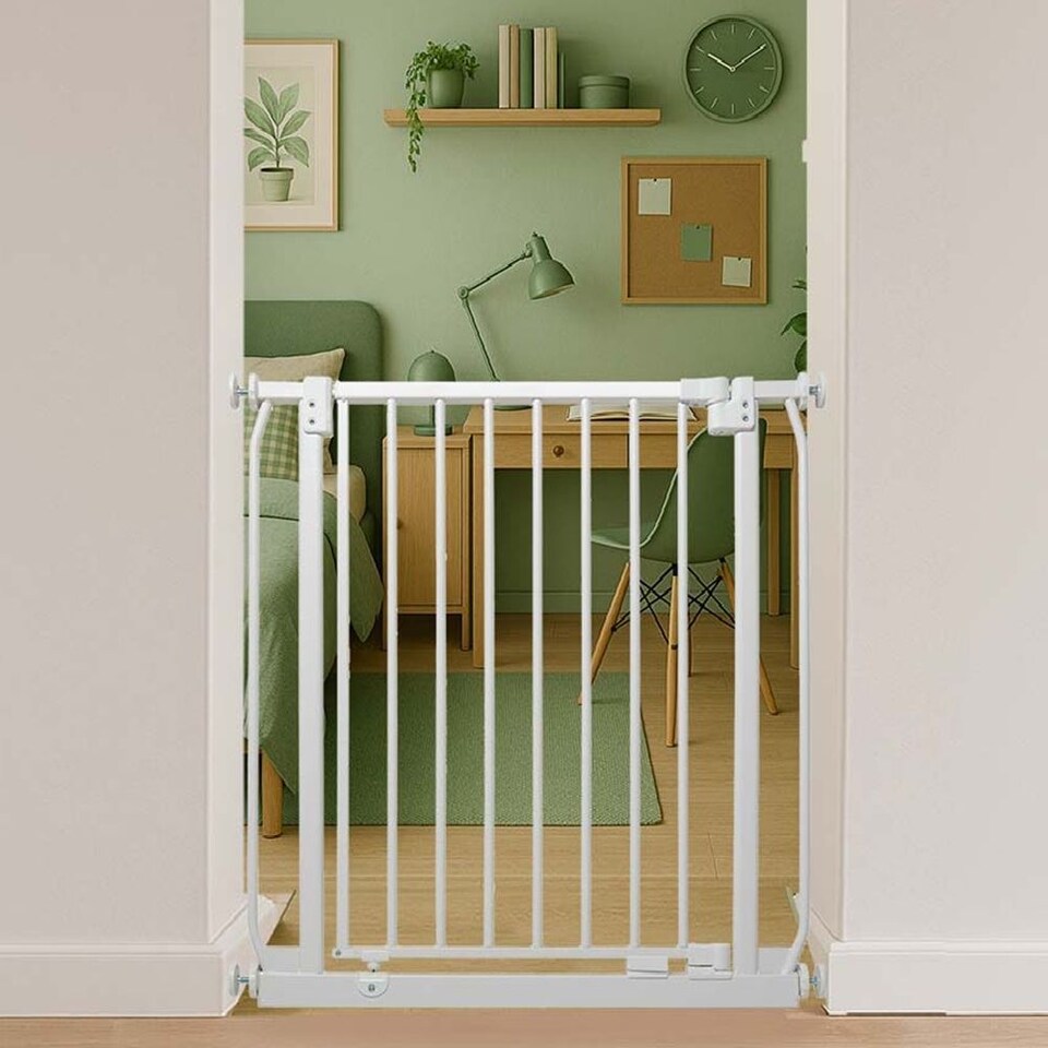 image 1 of Safetots Extra Tall Elite Safety Gate, 80cm - 89cm, Matt White, Extra Tall 96.8cm in Height, Pressure Fit Stair Gate | White