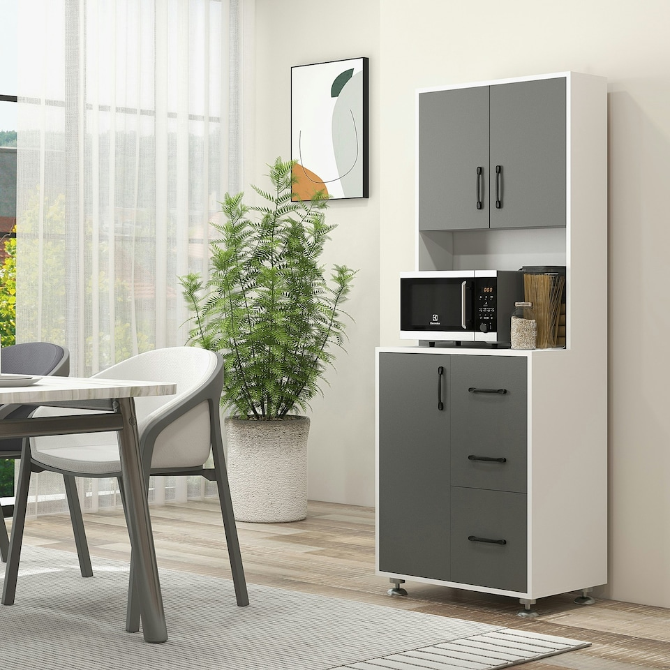 image 1 of HOMCOM Modern Kitchen Cupboard Storage Organiser Microwave Cabinet Grey