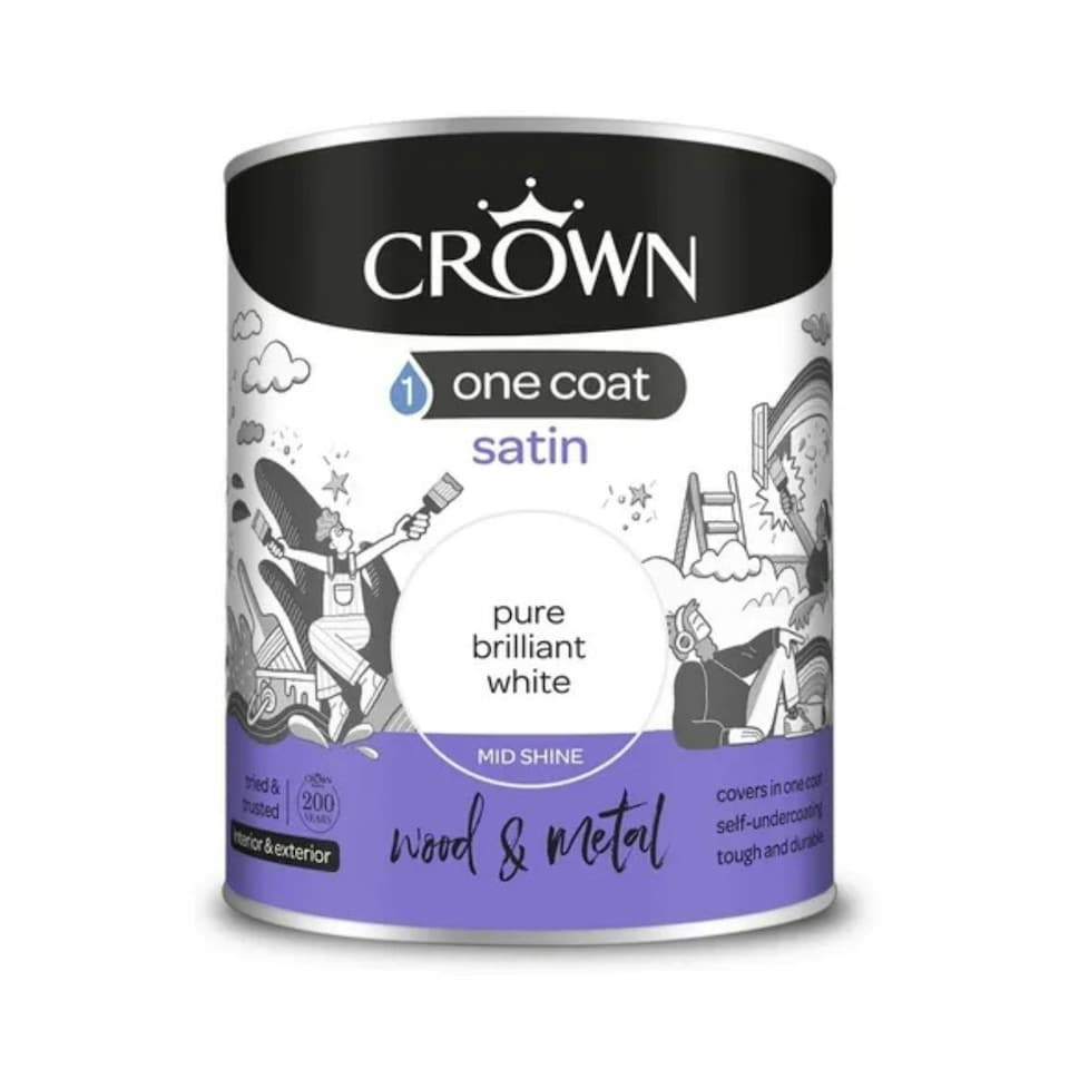 image 1 of Crown One Coat Satin White Paint 750ml N/A