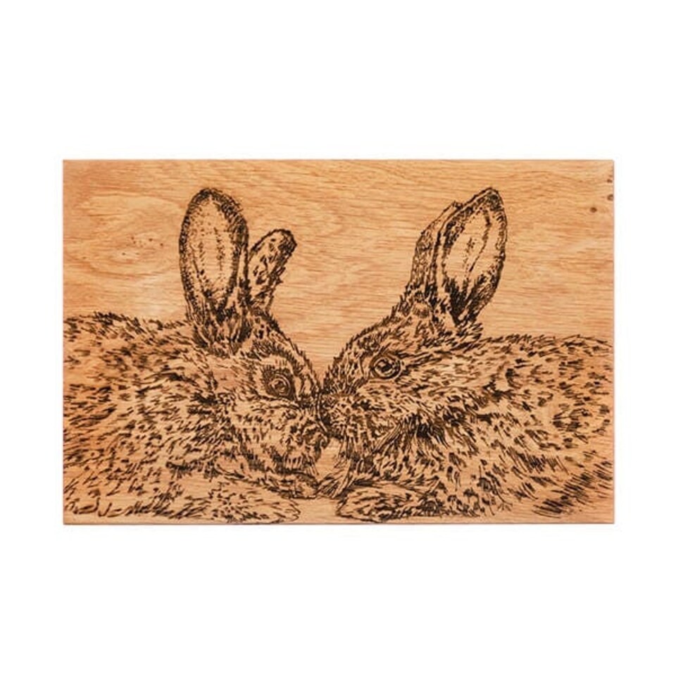 image 1 of The Just Slate Company Kissing Rabbits 30cm Oak Serving Board