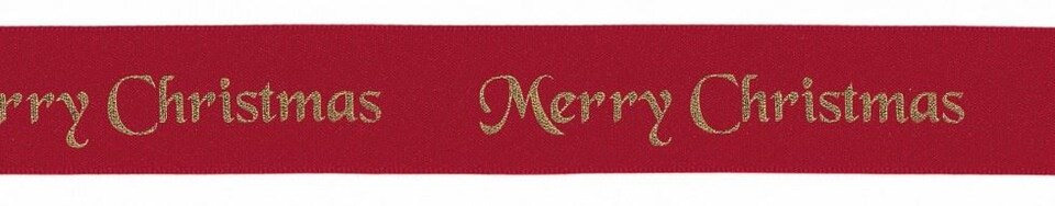 Berisfords 15 Red 10mm Merry Christmas Ribbon (Value Roll) for Dressmaking - per 20 metre roll