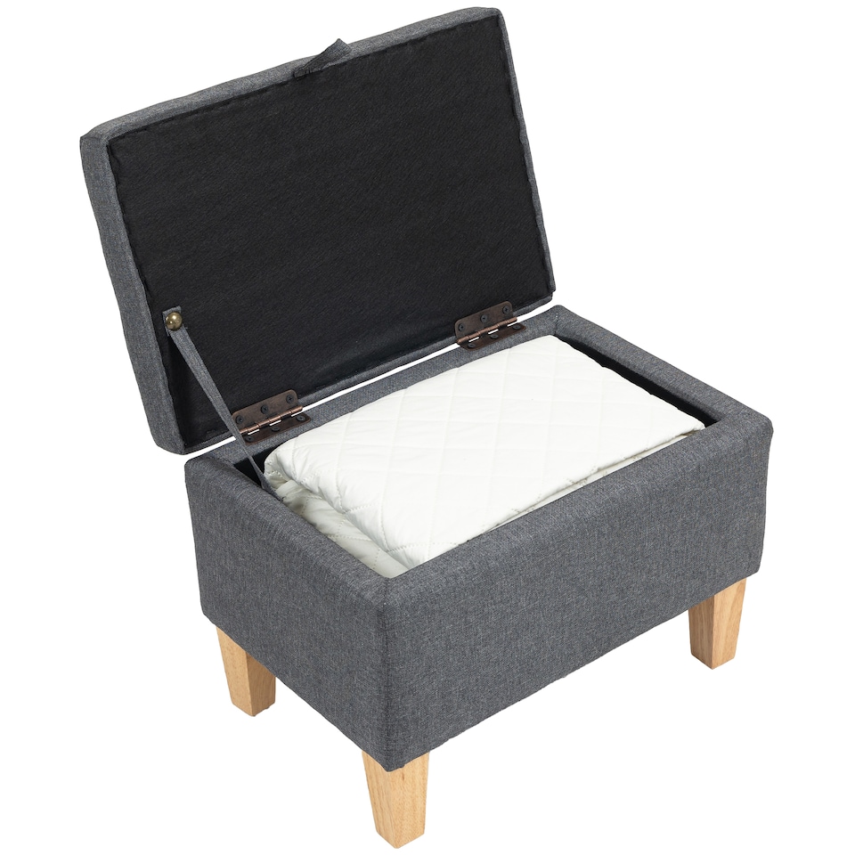 image 1 of HOMCOM Linen Storage Ottoman Storage Box with Rubberwood Legs, Charcoal Grey | Grey