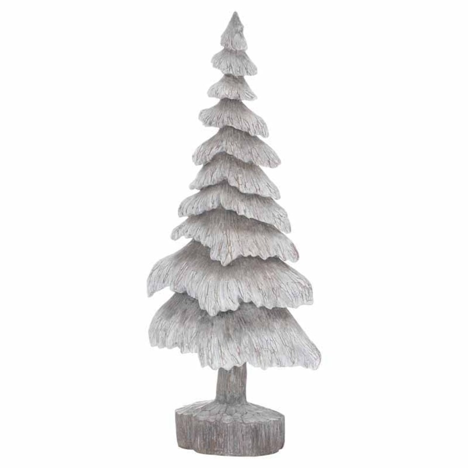 image 1 of Carved Wood Effect Snowy Tree Artificial Plant - Resin - L7 x W16 x H35 cm - Grey