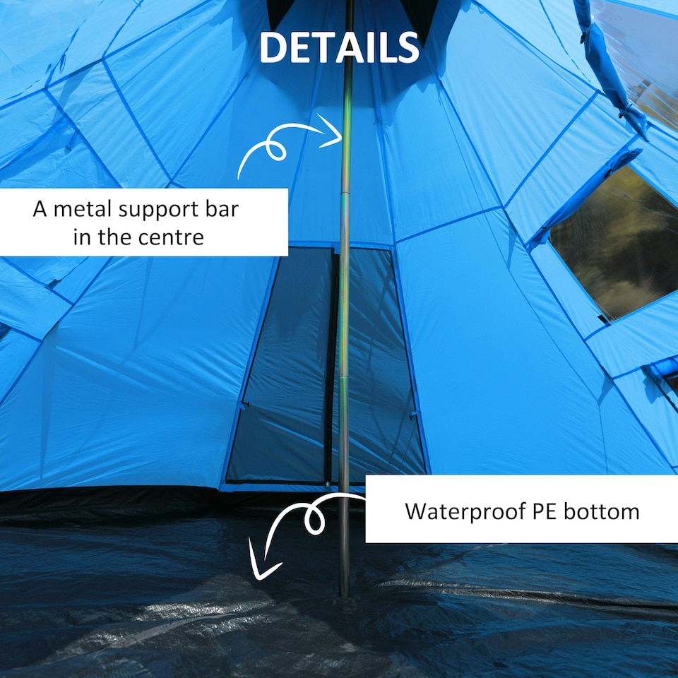 image 1 of Outsunny 6-7 Person Large Family Party Camping Tent W/ Carrying Bag, Blue