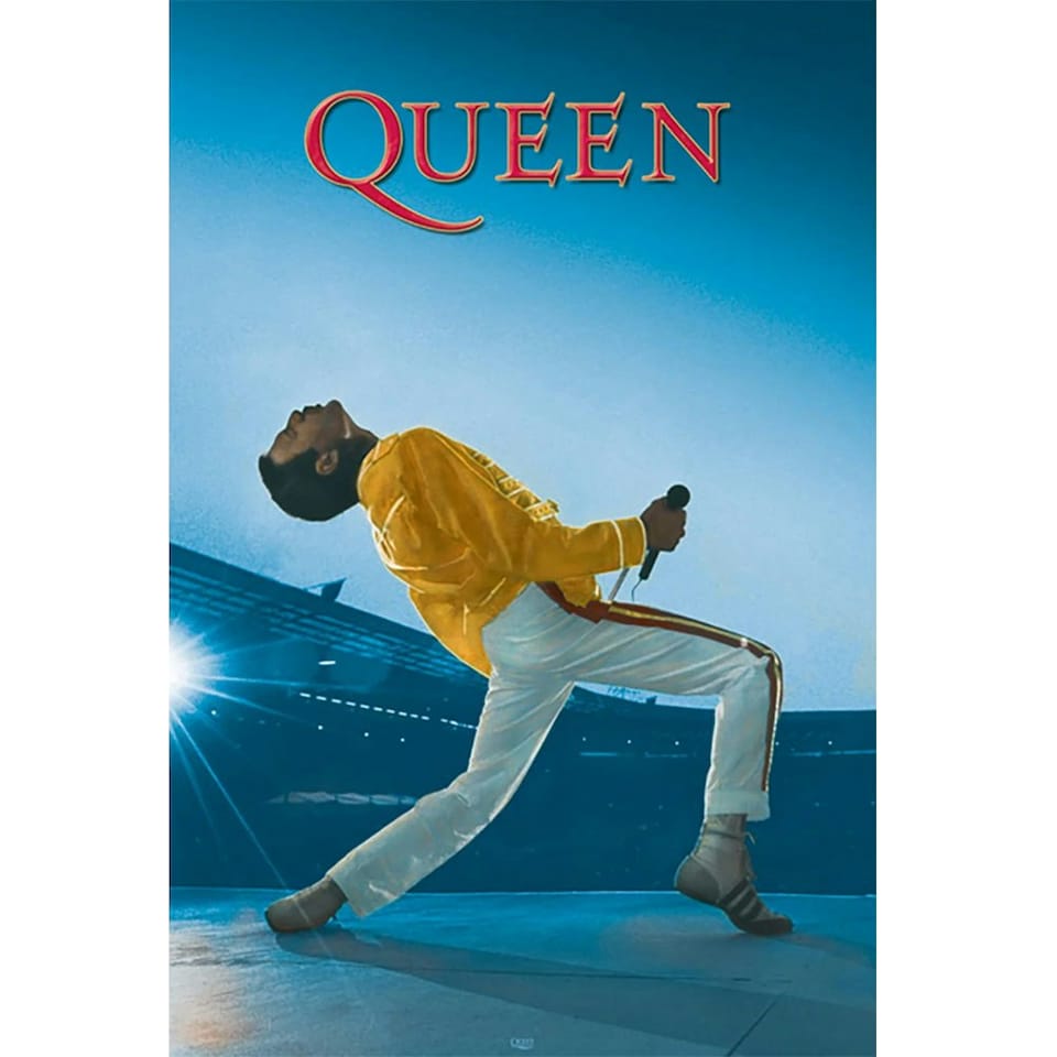 Queen Wembley Poster - Blue/Yellow/Red - One Size
