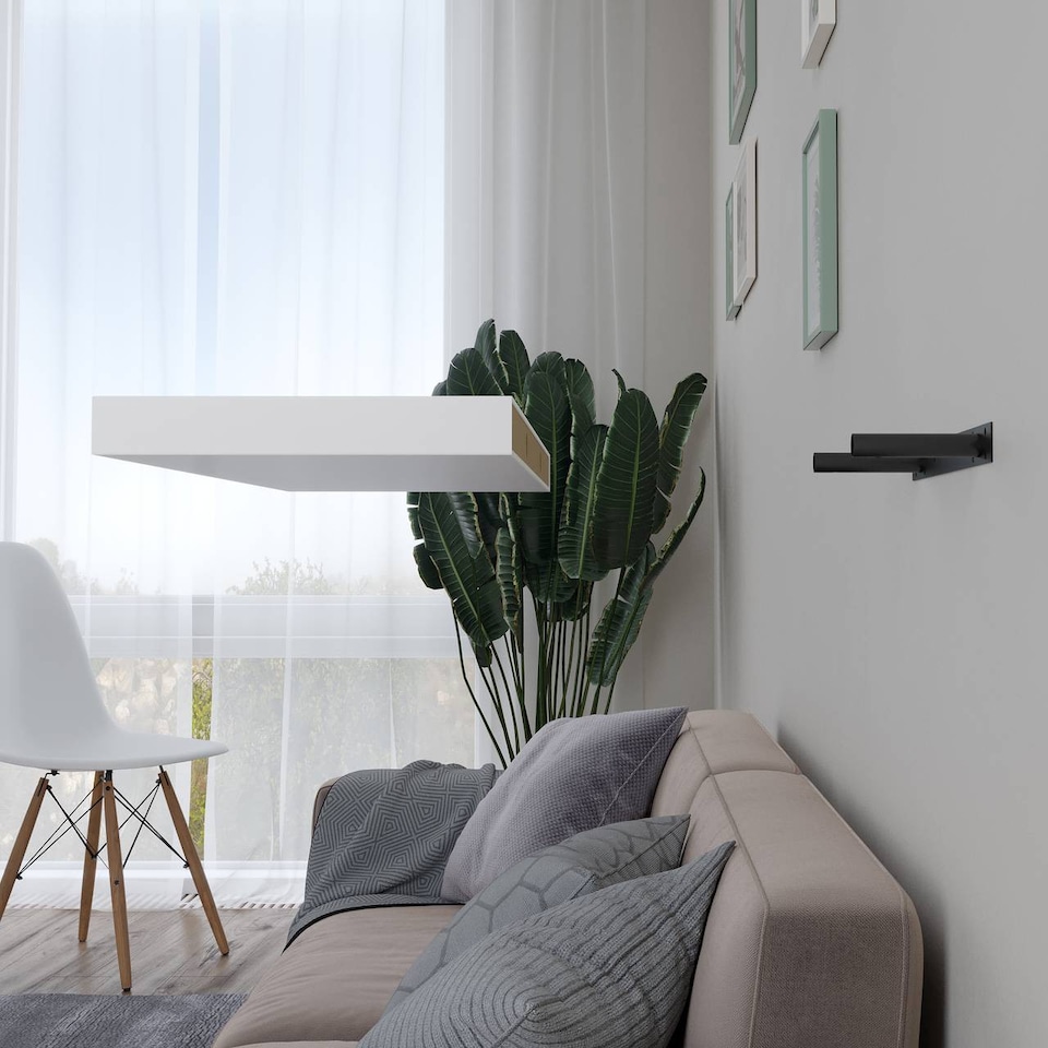 image 1 of Floating Wooden Wall Shelves - 90x23.5cm | White | White & Set of 2 | 2