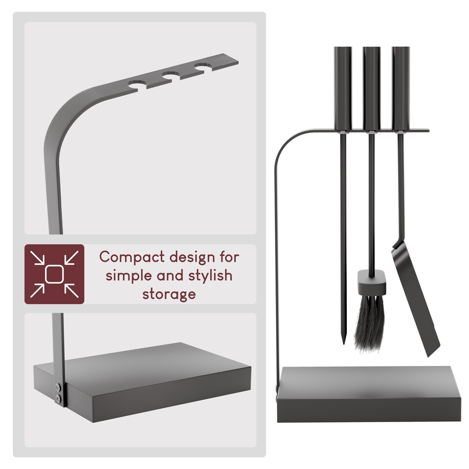 image 1 of Fire Vida 4 Piece Aston Companion Set Fireside Fireplace Accessory, Black