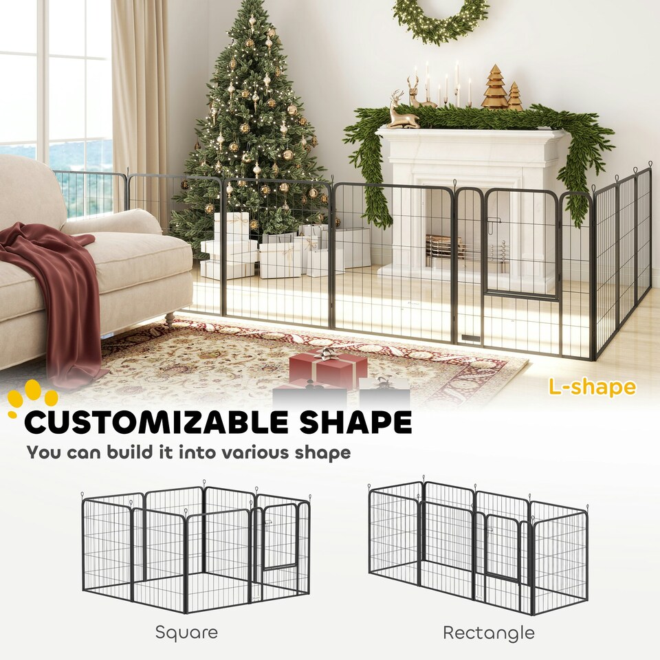 image 1 of PawHut Eight-Panel Dog Playpen with Door, for Indoor, Outdoor, 80cm Tall 