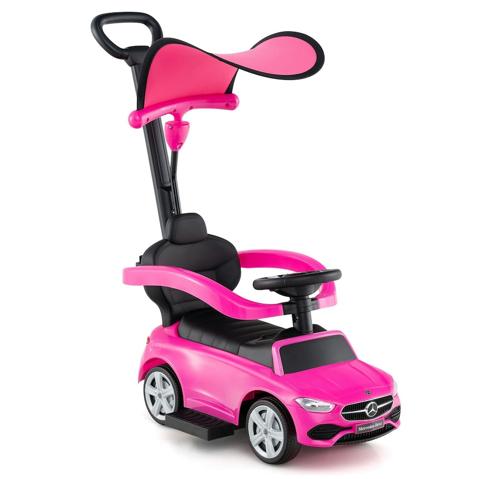 image 1 of COSTWAY 3-in-1 Ride on Push Car w/ Adjustable Canopy Pink