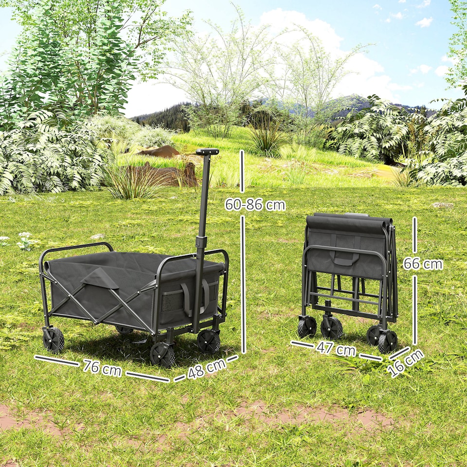 image 1 of Outsunny 62L Festival Trolley on Wheels, Garden Folding Trolley Cart, 120kg Heavy Duty Collapsible Folding Wagon with Adjustable Handle and Carrying Bag for Beach, Camping, Festival, Grey