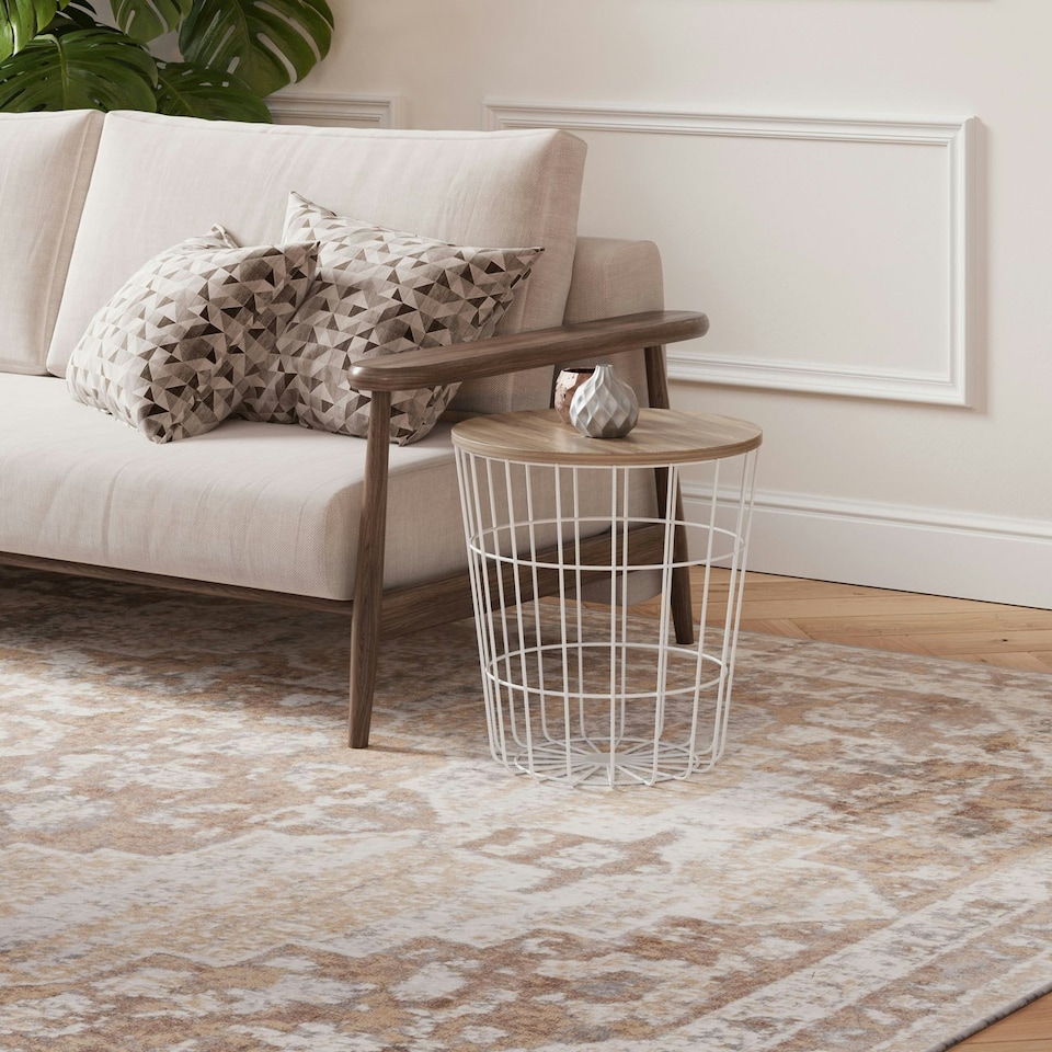 image 1 of KUKOON Beige Traditional Medallion Bordered Living Area Rug 120cm x 170cm