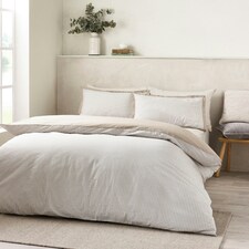 Catherine Lansfield Oxford Pinstripe Reversible Duvet Cover Set Natural | Cream | Natural | Super King