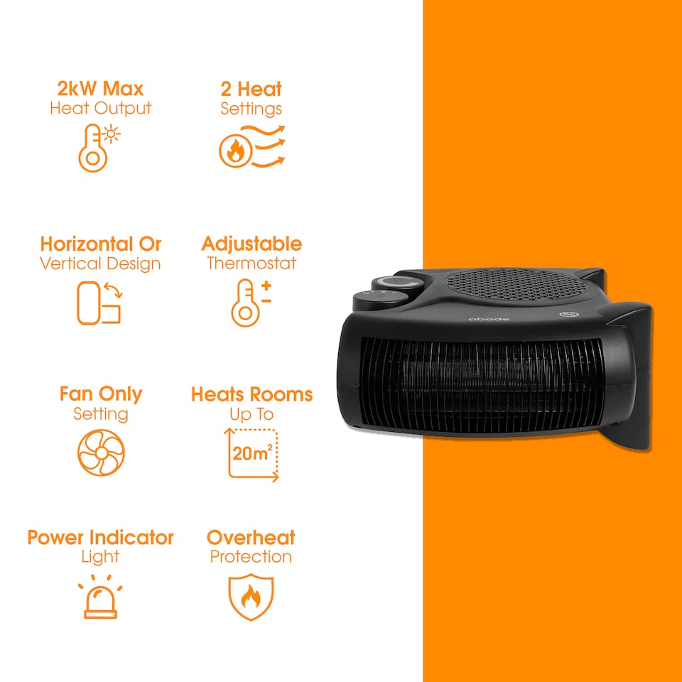 image 1 of Abode AFH1001B Electric Heater Black 2000W Cooling Fan Mode with 2 Heat Settings