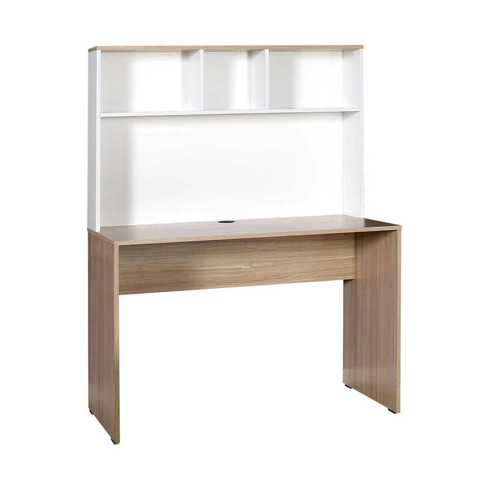 image 1 of Adore Teen White & Oak Study Desk with Storage Hutch White