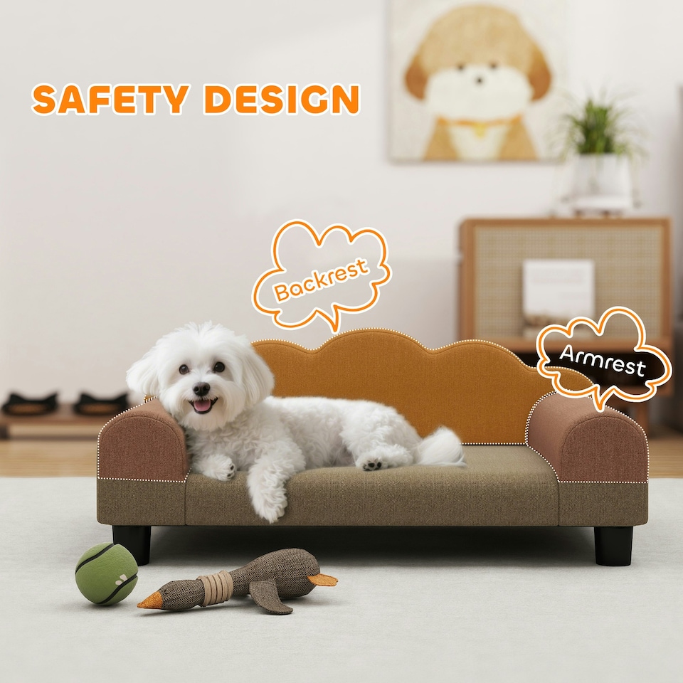 image 1 of Dog Sofa Bed, Cat Sofa with Backrest, Armrest, for Small Dogs, Grey Brown | One Size