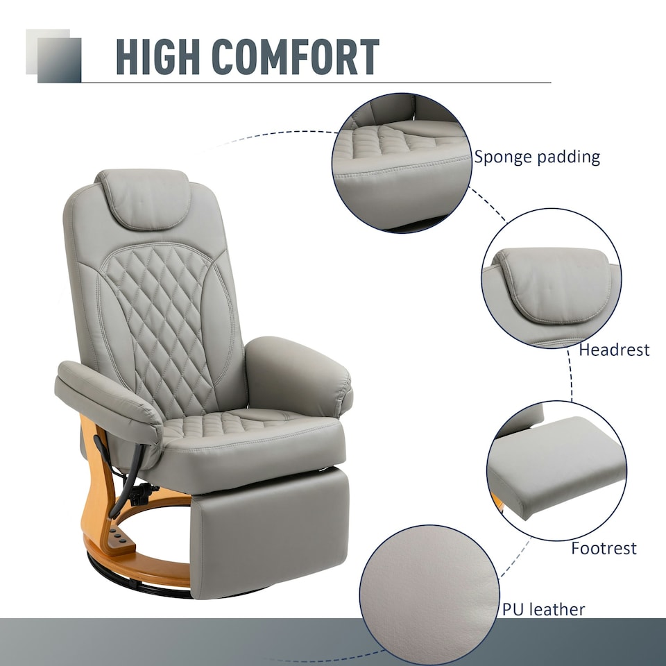 image 1 of HOMCOM Recliner Leisure Armchair with Wood Base Footrest